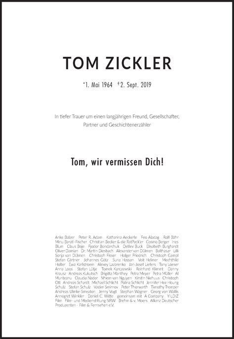 Tom zickler todesursache
